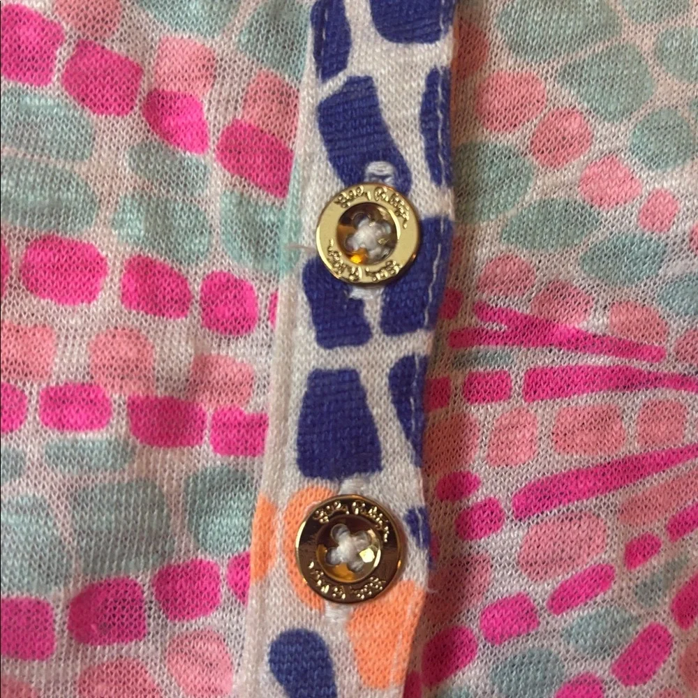 Lilly Pulitzer XS Colorful Mosaic Popover Top 3/4 Sleeve Pink Blue Preppy Resort - Picture 3 of 4